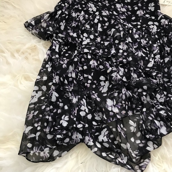 ELIZA J ruffle Asymmetrical Chiffon Skirt In Black - Picture 3 of 8